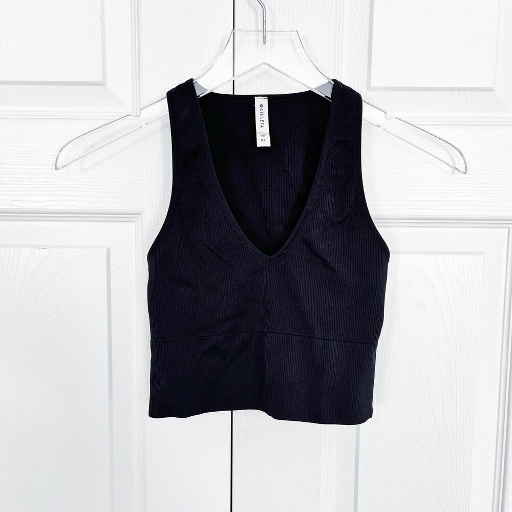 Athleta Black Aurora Seamless Crop Rib Tank